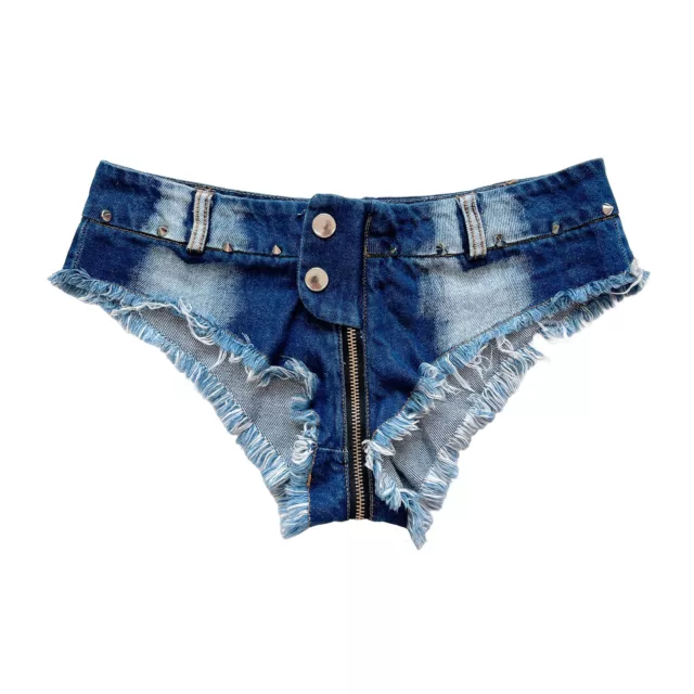 Women's Mini Short Jeans Hot Pants Low Rise Denim Shorts Zip Up Ripped Raw Hem