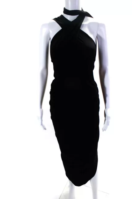 Norma Kamali Women's Halter Neck Cinch Slit Hem Midi Dress Black Size S