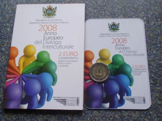 San Marino 2 Euro 2008 Interkultureller Dialog Gedenkmünze Blister Folder BU