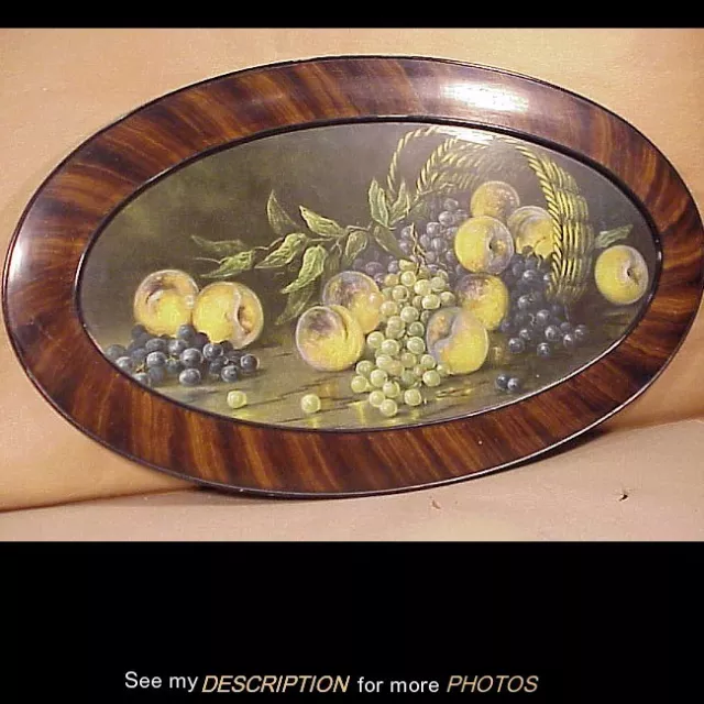 Great Antique Oval Fruit Still Life Chalk Pastel Grain Painted Frame