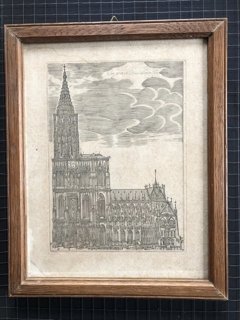 Cathédrale de Strasbourg d'après Isaac BRUNN 1615 retirage XIXème 20x27cm cadre