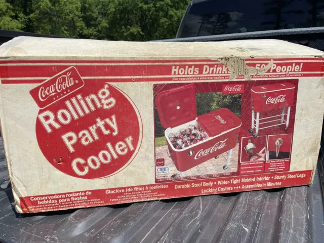 Vintage Coca Cola Drink Double Lid Ice Chest Cooler Bottle Opener & Stand Bl