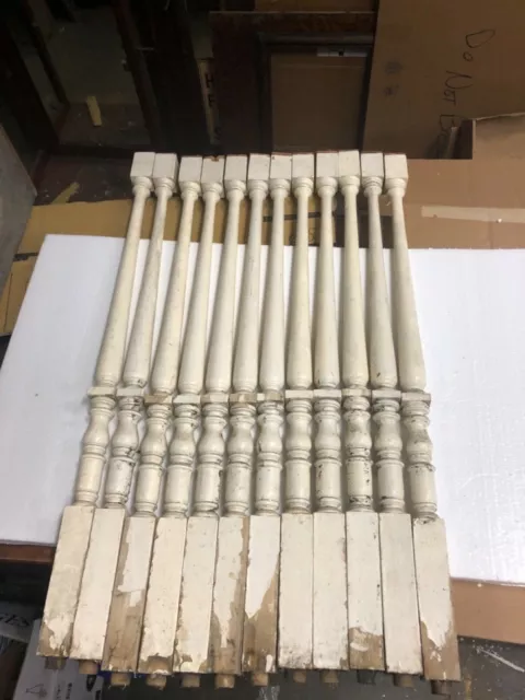Lot of 12 c1904 mahogany turned staircase spindle balusters delicate 31.5” x 1.5
