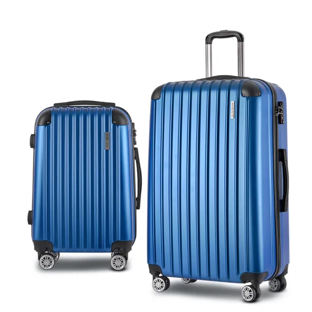 Wanderlite 2pc Luggage Trolley Travel Set Suitcase Carry On TSA Lightweight Blue