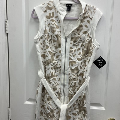 Kate and Lily Ivory Beige Floral Jersey Cotton Sheath Mini Dress women Size 12