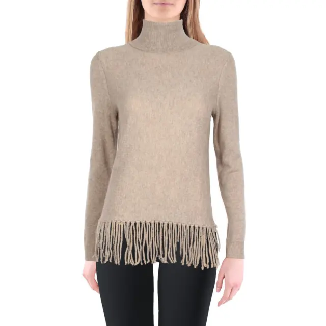 Private Label Womens Brown Cashmere Fringe Turtleneck Sweater S BHFO 1948
