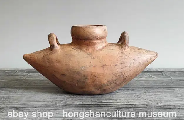 11" China Ancient Neolithic Majiayao Culture Red Pottery Boat Shaped Pot Vase