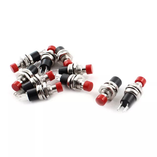 10Pcs AC125V 3A AC 250V 6A Red Cap 7mm Thread SPST Momentary Push Button Switch