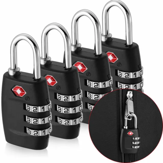 4x TSA Approved Luggage Lock Travel 3 Digit Combination Suitcase Padlock Reset