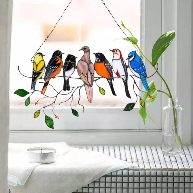 Mini Stained Bird Glass Window Hangings Wall Hanging Birds Decor Room Acces