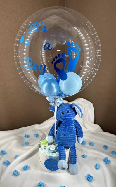 ❤️ Windeltorte Ballon mit Namen Blau Geschenk Taufe Babyparty Geburt Bobo Ballon