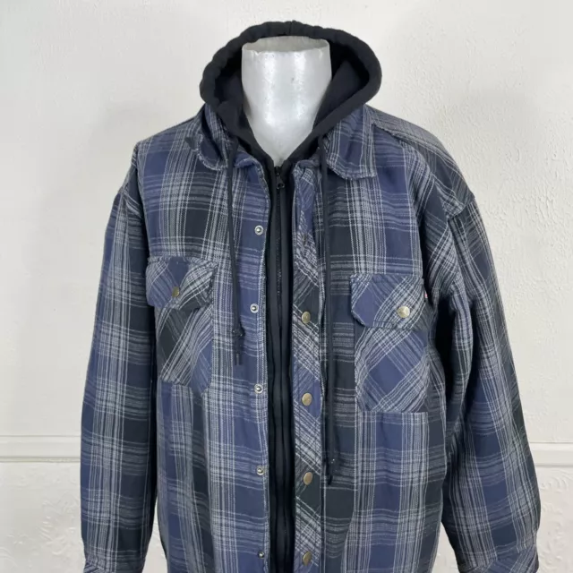 Dickies Flannel Shirt Jacket Mens 2XL Blue Plaid Hooded Insulated Coat 3