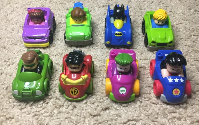 Fisher Price Little People Wheelies Race Cars Vehicles Lot of 8 W/ Super Heros