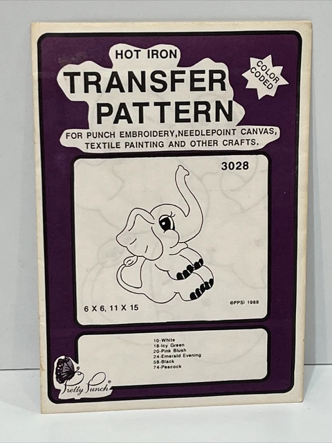 Pretty Punch Hierro Caliente Transferencia Codificada por Color Patrón Vintage #3028 Elefante 6 x 6