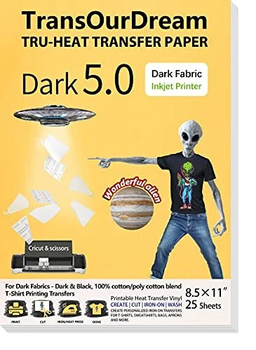 TransOurDream Tru-Iron on Heat Transfer Paper for Dark Fabric 25 Sheets 8.5x1...