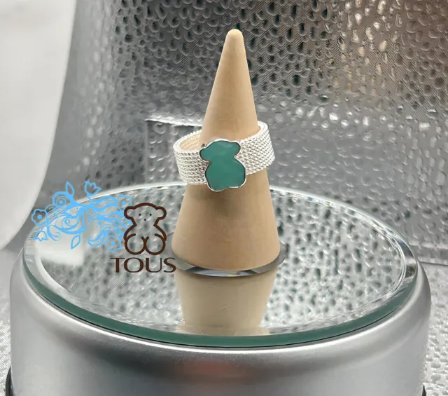 TOUS 🌟SILVER AND faceted amazonite ring with bear motif Mesh Color 6.5  $66.50 - PicClick