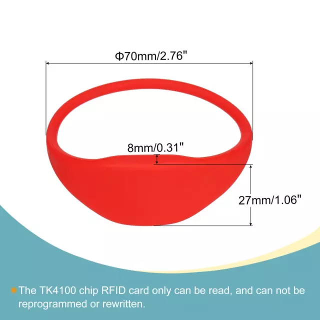 ID Carta Chiave Polso Fascia RFID Prossimità 125KHz TK4100 Leggi Solo Rosso 5pz 2