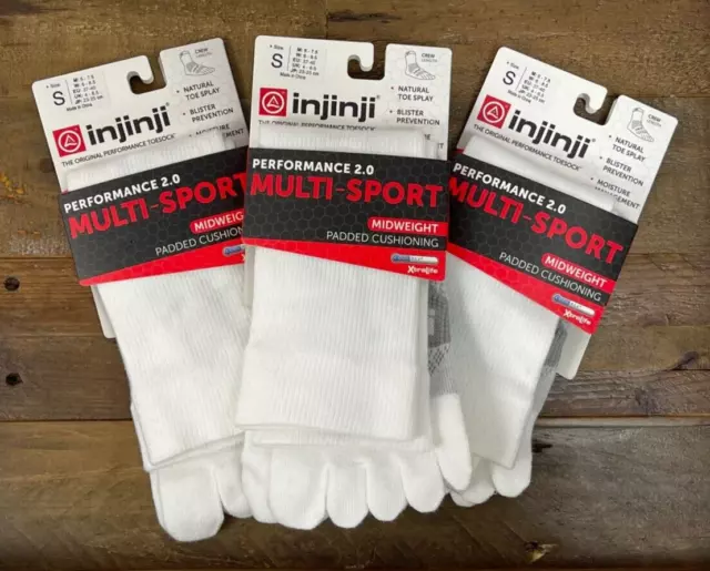 Injinji Multi-Sport Toe Sock LOT OF 3 White S (M 5-7.5/W 6-8.5) Crew CoolMax