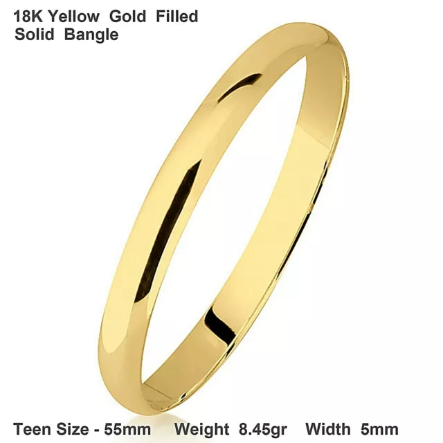 Bangle Real 18k Yellow Gold Filled Solid Teen Size Cuff Half Round Bracelet 55mm