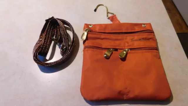 Samantha Brown Crossbody Bag Travel Zipper Pouch w Strap & Hanger Orange EUC 8x7
