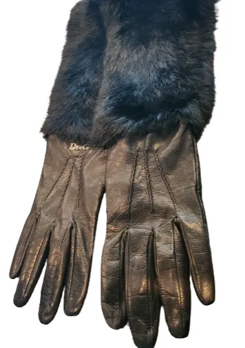 Dolce & Gabbana Black Leather & Mink Fur Elbow Length Gloves