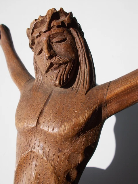 German Antique Wood Hand Carved Christ Crucifix Corpus Religious