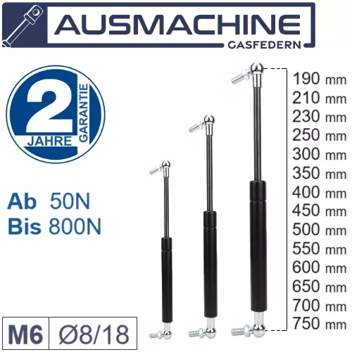 M6 resorte de presión de gas con articulación esférica 190 - 750 mm ángulo universal amortiguador de presión de gas