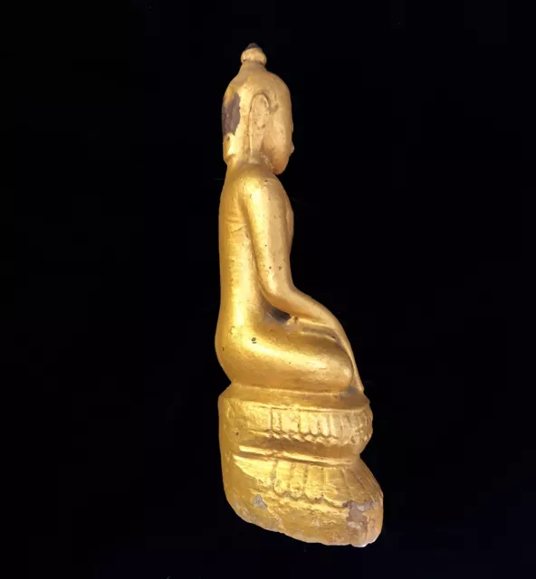 Antique 19th Century Buddha Statue Gold Gilded Alabaster Sculpture Collectible 4