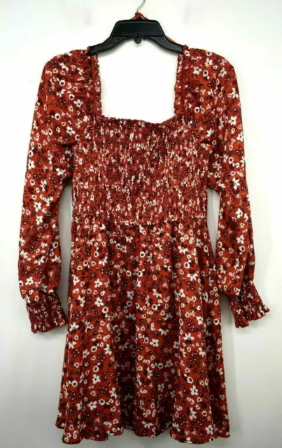 Band Of Gypsies Womens Square Neck Floral Smocked Long Sleeves Mini Dress