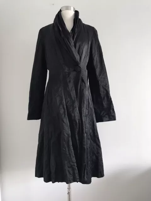 $498  Eileen Fisher Crinkle Steel Satin Long Shawl Lined Pocket Coat Size M