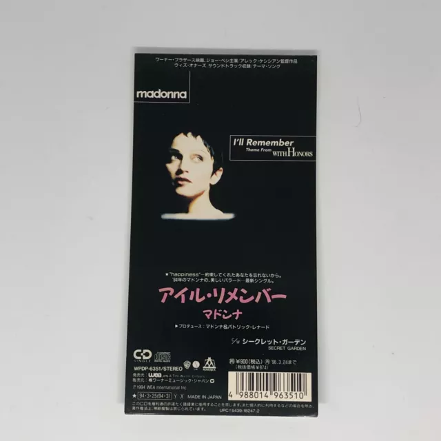 Madonna – I'll Remember Japan 3 inch CD Single WPDP-6351
