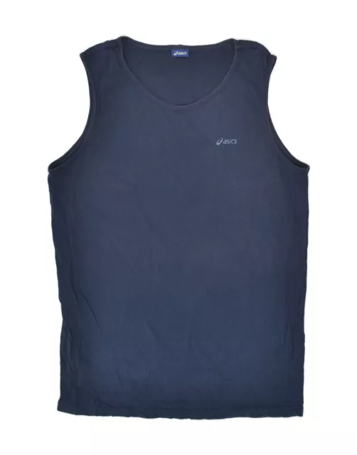 ASICS Mens Vest Top Large Navy Blue Cotton BJ47