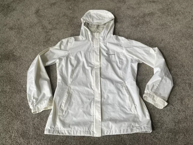 Womens Columbia Windbreaker Full Zip Jacket M Medium White Hooded Lightweight