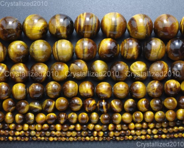 Natural Gemstone Tiger's Eye Round Beads 2mm 4mm 6mm 8mm 10mm 12mm 16mm 15.5"