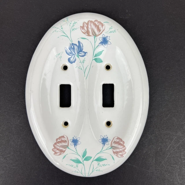 Vintage Porcelain Light Swith Cover Cottage Core  Floral Double Pastel