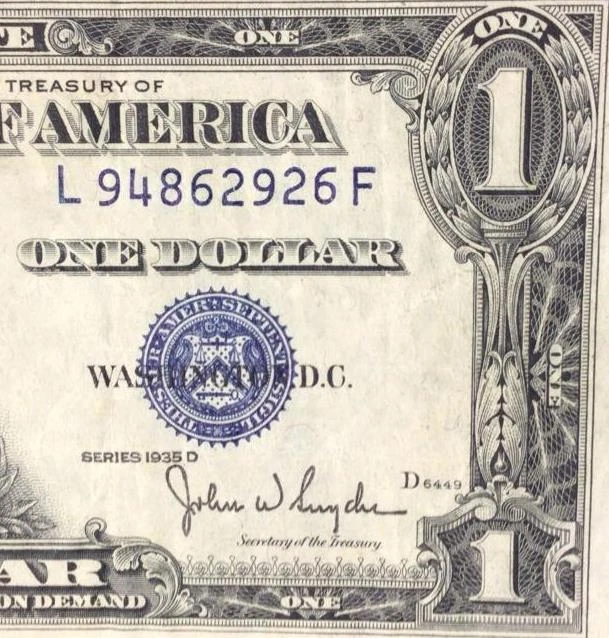 1935D $1 Blue SILVER Certificate Very Fine! X2926 Old US Paper Currency!