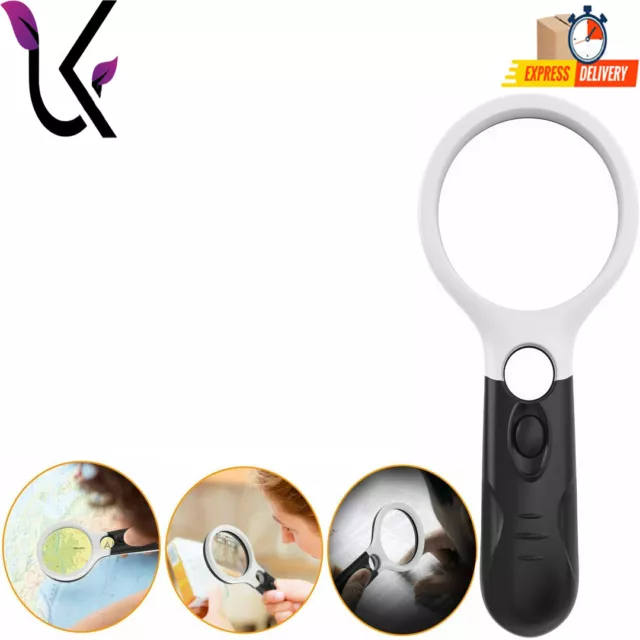 Magnifier Handheld 45X Reading Magnifying Glass Jewelry Loupe With 3 LED Light