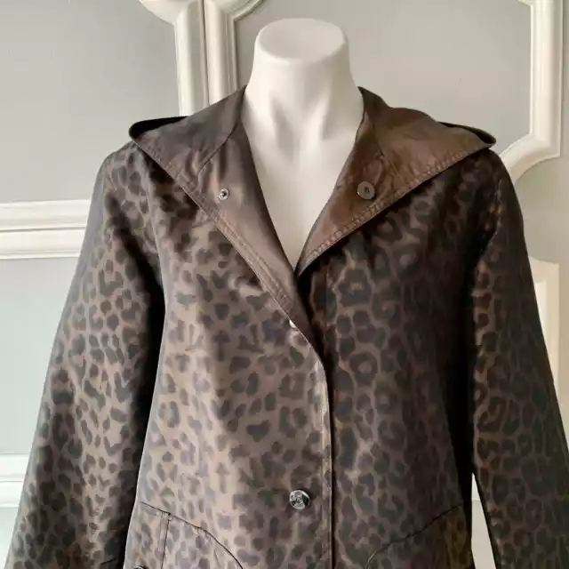 Portrait Leopard Print Reversible Jacket Hooded Brown Women's Medium Petite 2