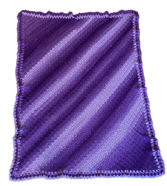 Hand Crochet Shades Of Purple Violet Stripes Multi Afghan Lap Blanket Throw