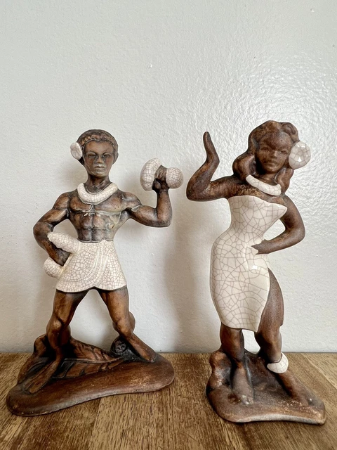 Vintage Treasure Craft Hawaii Hula Dancers Tiki Drum Mid Century