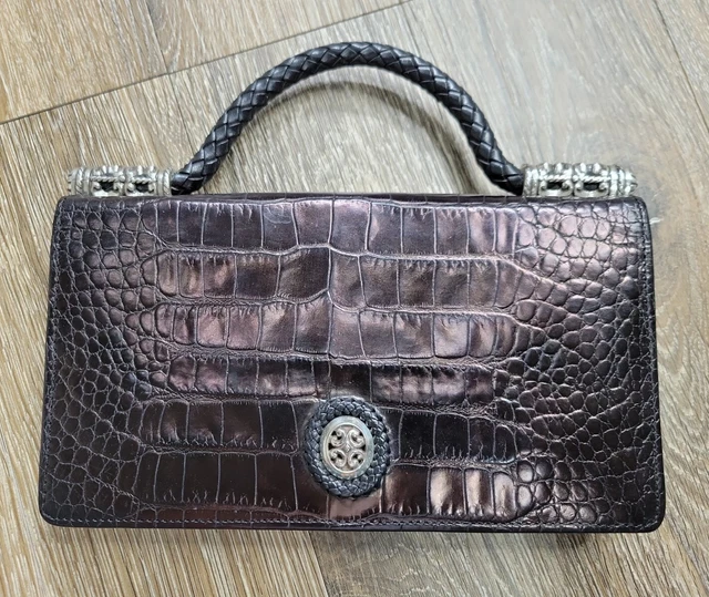 Brighton Croc Embossed Leather Wallet Clutch Braided Strap ID Credit Cards Coins