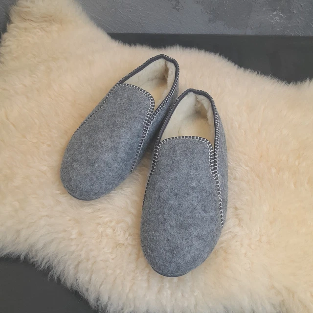 Chaussons Bottillons En Laine De Mouton BRJ - Feutre Gris Doublure Fourrure