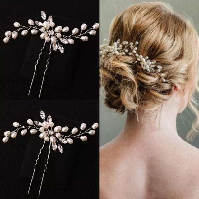 Women Wedding Bridal Pearl Flower Crystal Hair Pins Bridesmaid Clip Side Comb AU