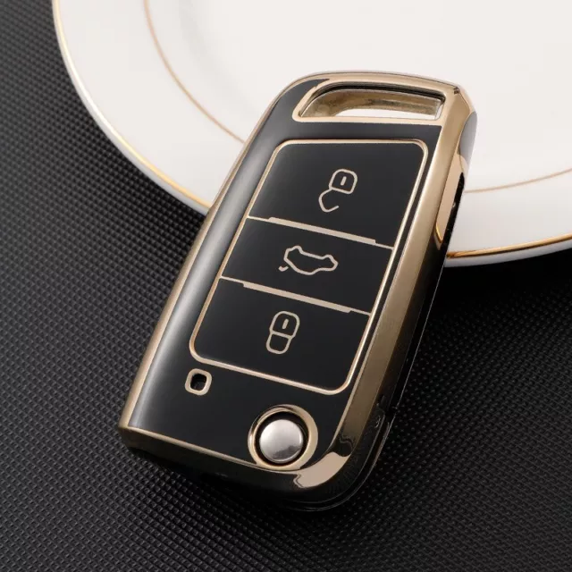 mt-key Schlüsseltasche Autoschlüssel Softcase Silikon Schutzhülle Lila, für  VW Polo Golf 7 VII GTI GTD GTE R 3 Tasten Klappschlüssel