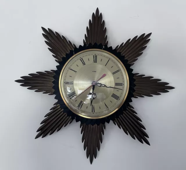 Vintage Metamec Sunburst or Starburst Gold Tone Clock 1960’s