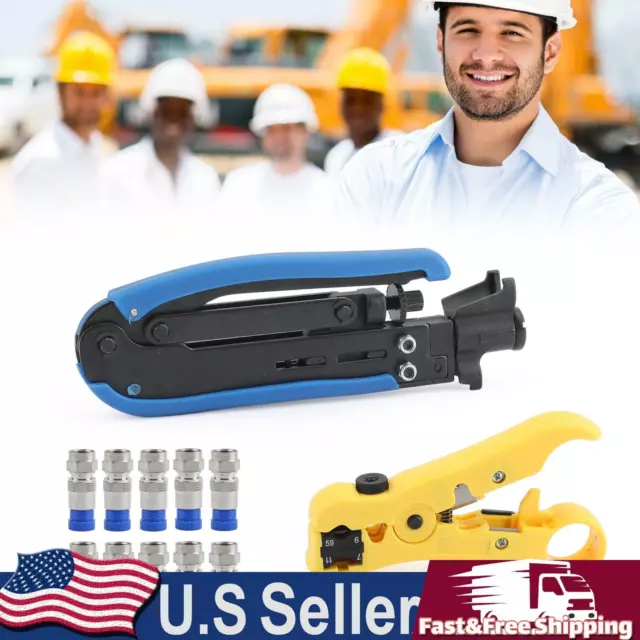 Coaxial Compression Tool Coax Cable Crimper Kit Adjustable RG6 RG59 RG11 75-5-7