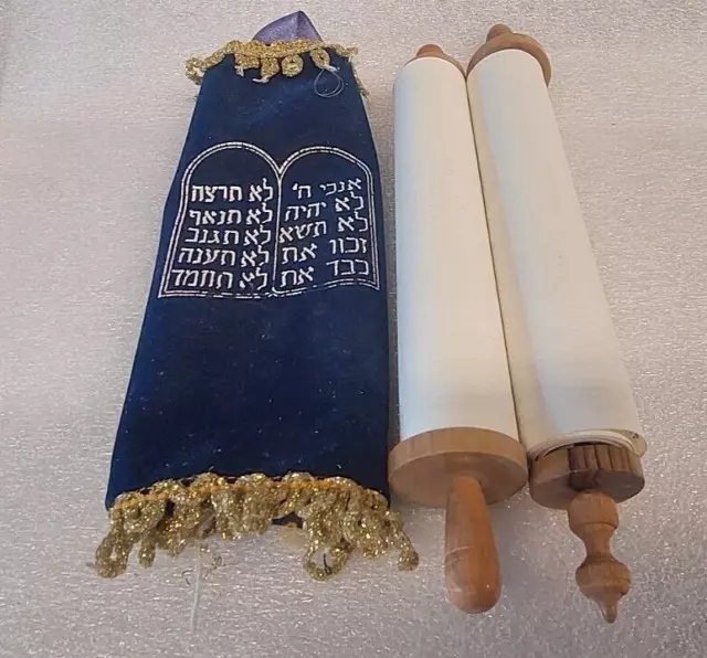 Old 50'S  Sefer Torah Scroll Miniature Jewish Hebrew Judaica Israel Bible