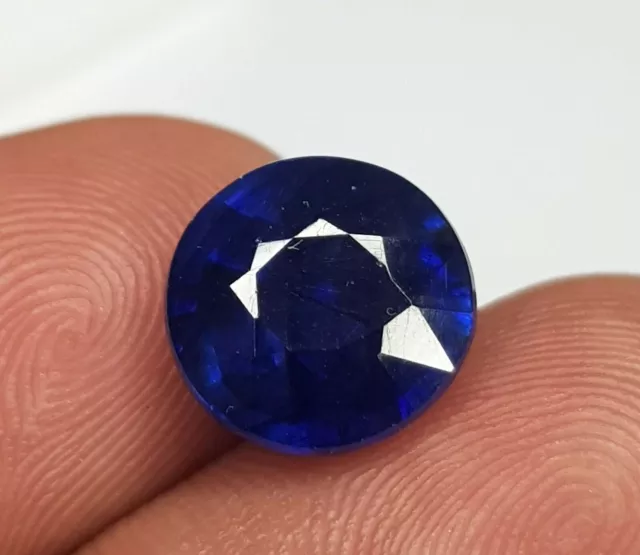 Saphir bleu naturel de 6.30 ct, forme ronde, mines de Bangkok, pierres...