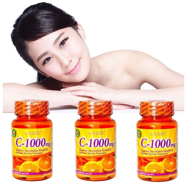Vitamine C ACORBIC 1000 Mg - Antioxydant, Blanchissant, Contre Les Rides - Lot De 6