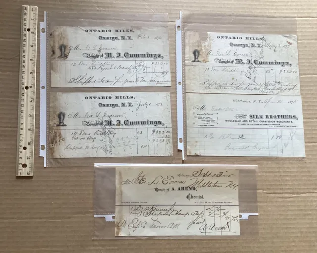 Lot of Five 19th (from 1870+) Century Business Receipts Signed on Letter Heads